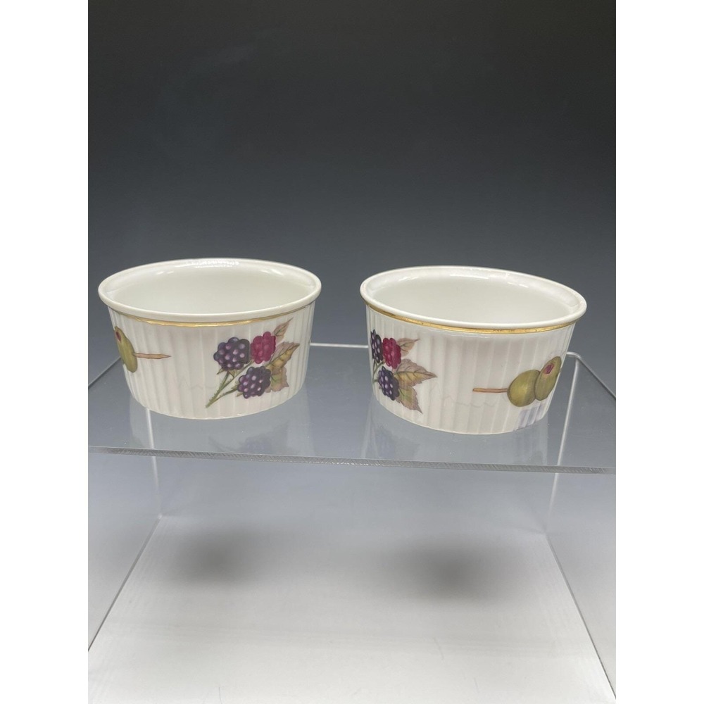 (2) Royal Worcester Evesham‎ Gold Ramekin Pots Custard A46